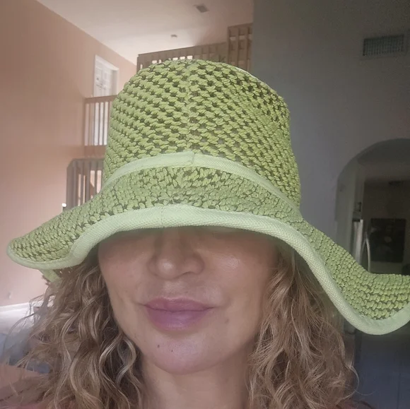Rag & Bone Neon Yellow/Brown Woven Cruise Summer Basket Hat. NWT display picture 3